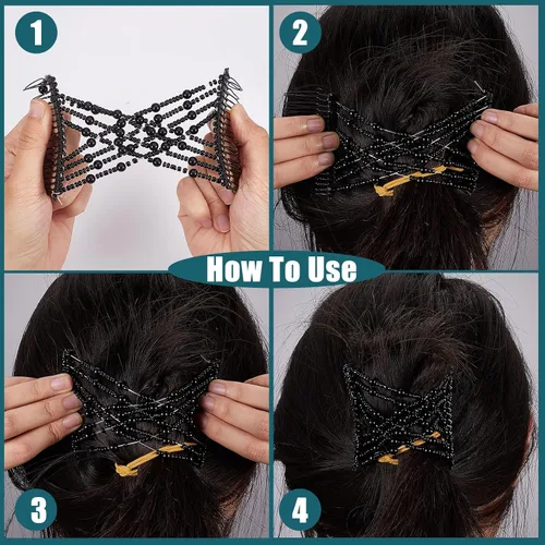 Miniatura 4 de NICENEEDED 4 peines mágicos para el cabello, pinzas elásticas con cuentas dobles para cabello rizado, grueso y fino, perlas, horquillas