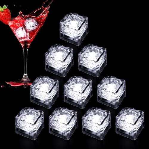Miniatura 12 de Cubos de hielo iluminados para bebidas azules, 12 cubos de hielo LED activados por líquidos, brillan en la oscuridad impermeables, suministros