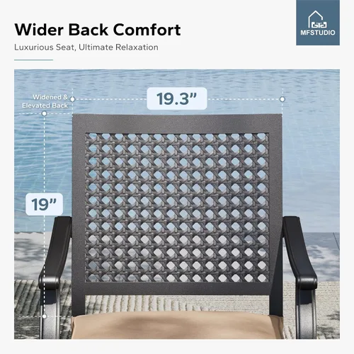 Miniatura 2 de MFSTUDIO Juego de 2 sillas de comedor al aire libre, sillas de metal para patio, sillas de comedor de hierro forjado negro con cojín para terraza