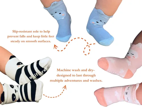 Miniatura 4 de Paquete de 7 calcetines de animales lindos para bebé, agarre antideslizante, calcetines para niños pequeños recién nacidos