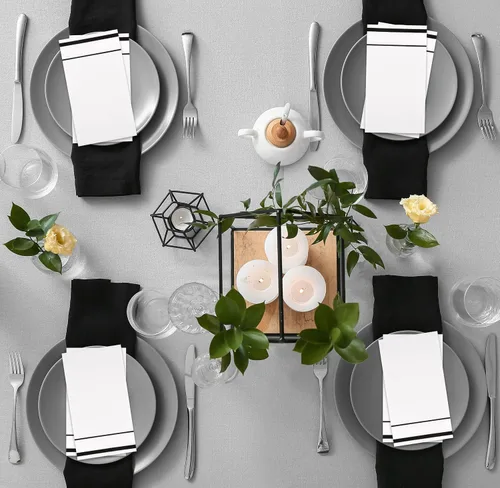 Miniatura 4 de Gift Boutique Paquete de 100 Servilletas de Invitados Forradas con Ribete Negro de Papel Desechable Elegante Servilleta de Mano para Cena Baño Boda