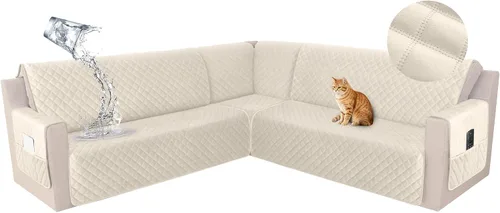 Miniatura 46 de HDCAXKJ Funda seccional de esquina impermeable para sofá de terciopelo en forma de L, fundas para sofá para mascotas, perros, suaves, resistentes