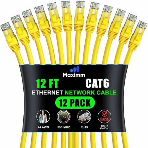 Miniatura 33 de Maximm Cable Ethernet Cat 6 – 7 pies (paquete de 12), LAN de alta velocidad, Internet, parche y cable de red, UTP, 10 Gbps, 550 MHz, color azul