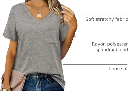 Miniatura 17 de Geifa Camisetas de manga corta con cuello en V para mujer, camisetas casuales de verano con bolsillo