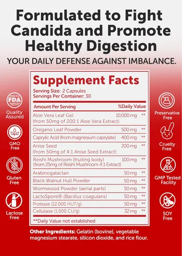 Miniatura 6 de Lunakai Paquete de gomitas Candida y vitamina C fabricadas en Estados Unidos, apoyo intestinal e inmunológico con mezcla de hierbas y vitamina C