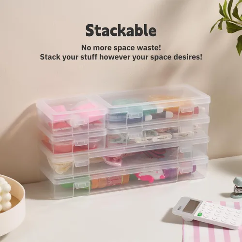 Miniatura 4 de novelinks Contenedores de almacenamiento de plástico transparentes apilables con tapa de cierre - Contenedores de almacenamiento organizadores de 2
