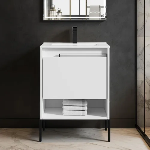 Miniatura 11 de Blossom Turin - Mueble de baño de roble Classik de 24 pulgadas con fregadero acrílico, gabinete independiente minimalista de madera, diseño moderno