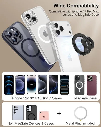 Miniatura 7 de Soporte de agarre para teléfono MagSafe de doble cara con anillo magnético ajustable para dedo y soporte lateral en bucle para iPhone 17/16 Pro