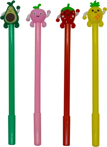 Miniatura 8 de Maydahui 28 bolígrafos con forma de frutas, lindos bolígrafos kawaii, tinta de gel negra, fresa, piña, jugoso, melocotón, aguacate, diseño