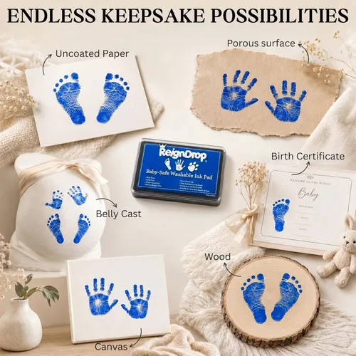 Miniatura 4 de ReignDrop Almohadilla de tinta para huella de bebé y huella de mano - Crea sellos de recuerdo impresionantes y duraderos para bebés y niños. A Azul