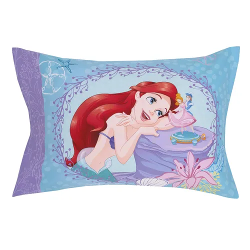 Miniatura 6 de Disney - Juego de ropa de cama infantil de 4 piezas con diseño de La Sirenita Be Fearless Aqua, lavanda y naranja Ariel, edredón, sábana bajera
