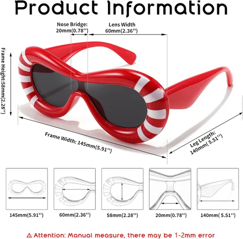Miniatura 4 de FEISEDY Lentes de sol ovalados inflados para mujeres y hombres, a la moda, de gran tamaño, montura gruesa, Y2K, divertidos tonos estéticos B9088