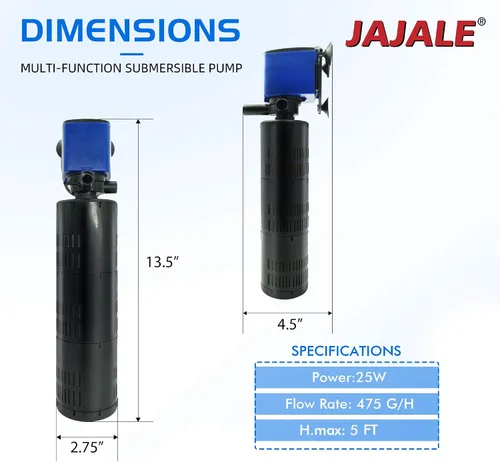 Miniatura 2 de Bomba sumergible con filtro interno de 475 GPH - Bomba de tanque de peces de acuario 3 en 1 con oxigenación, filtración y ciclismo de agua, Azul; 1