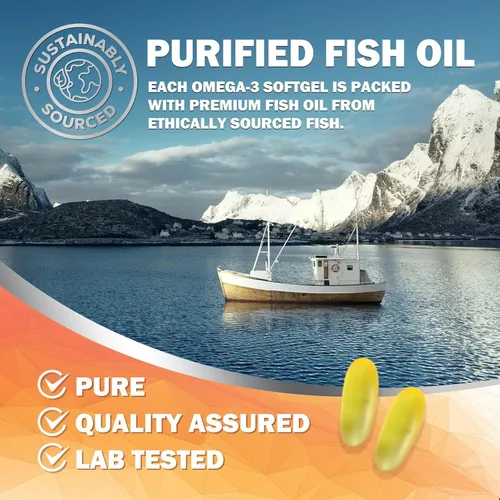 Miniatura 7 de Suplementos de aceite de pescado Omega 3 – 2400 mg de aceite de pescado por porción – Omega-3 de triple fuerza con ácidos grasos EPA y DHA – Apoyo
