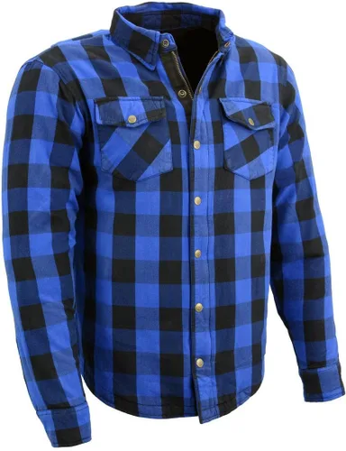 Camisa de motociclista Milwaukee Leather para hombre, de franela a cuadros azul con armadura aprobada por CE reforzada con fibra de aramida MPM1634