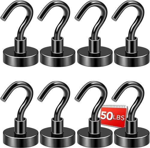 Miniatura 8 de Diymag Ganchos magnéticos, resisten 80 lb, 20 unidades, neodimio de tierras raras fuertes para colgar, colgador magnético para cortina, hogar, Negro