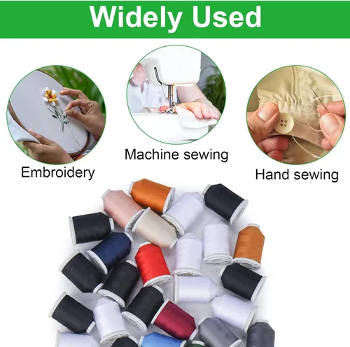 Miniatura 7 de Simthread Hilo de coser para todos los propósitos, 12 carretes tamaño 40D/2 hilo de poliéster para costura, acolchado y máquina de coser, prácticos