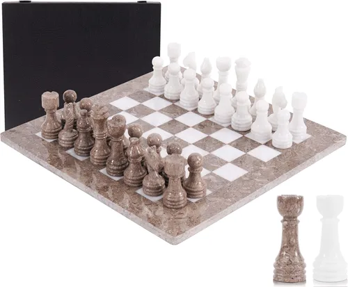Miniatura 11 de Juego de ajedrez de mármol para adultos de 15 pulgadas, hecho a mano, juego de mesa negro y coral con 32 piezas de ajedrez, 2 reinas adicionales