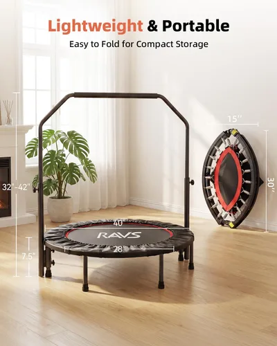 Miniatura 6 de Mini trampolín plegable para adultos y niños de 40 pulgadas con barra de espuma ajustable para entrenamiento en interiores