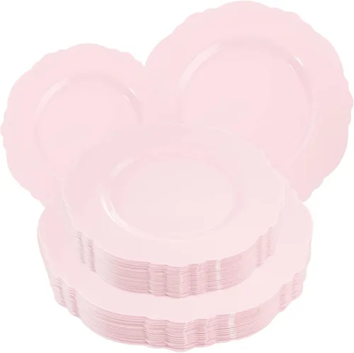 Miniatura 13 de WDF 100 platos de plástico plateado, diseño barroco de alta gama, platos blancos y plateados resistentes para fiestas de Navidad y bodas de lujo
