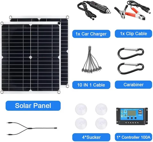 Miniatura 3 de Kit de panel solar de 200 W, 12 V, salidas USB duales de 5 V, combo de controlador de panel solar, con controlador de carga solar de 100 A