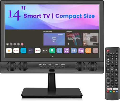 Feihe 14 Pulgadas Pequeño Televisor Smart, Pantalla Plana LED HD Smart TV con Sintonizador ATSC/HDMI/USB/AV para Cocina, RV, Autocaravana,
