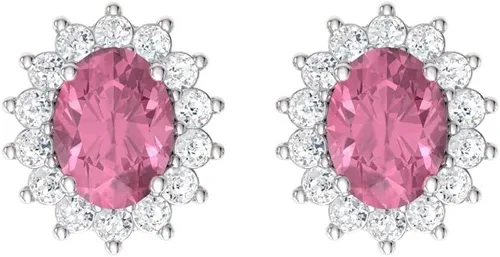 Diamondere Aretes pequeños con halo de diamantes de talla ovalada natural y certificados en oro blanco de 14 quilates | Aretes de 0.62 quilates para