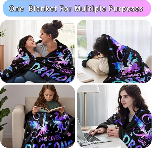 Miniatura 5 de Manta de dragón de franela suave, regalo para niñas y mujeres, manta de dragón para amantes de los dragones, regalos de cumpleaños, decoración