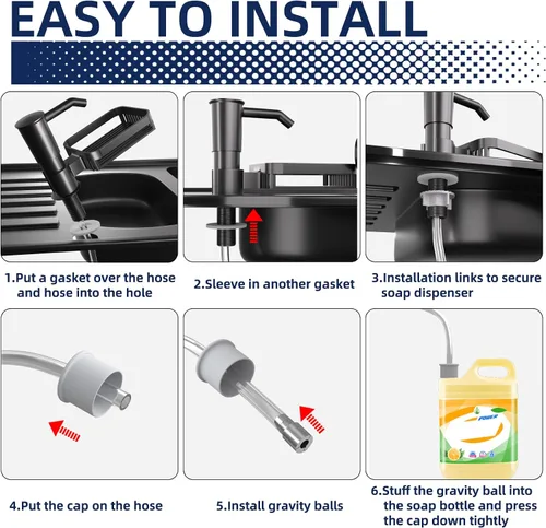 Miniatura 6 de KNEELISA Dispensador de Jabón con Bomba para Fregadero de Cocina con Soporte para Esponja, Plástico ABS en Mostrador Dispensador de Jabón con Kit