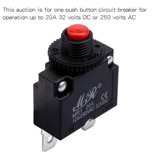 Miniatura 6 de Interruptores térmicos de 20 amperios, 125/250 V CA 32 V CC, botón de reinicio manual, protector de sobrecarga, interruptor de disyuntor de 20 A