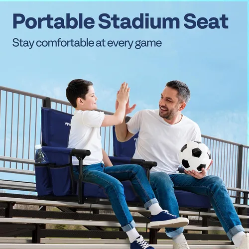 Miniatura 3 de VIVOHOME Asientos de estadio con respaldo y cojín, paquete de 2 sillas portátiles de gradas con portavasos y correa para el hombro Azul marino