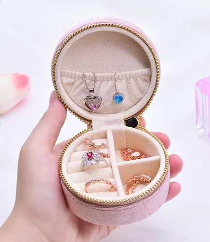 Miniatura 2 de TAIMY Estuche de viaje pequeño para joyería, mini joyero de viaje redondo para mujeres y niñas, mini cajas organizadoras de viaje para anillos