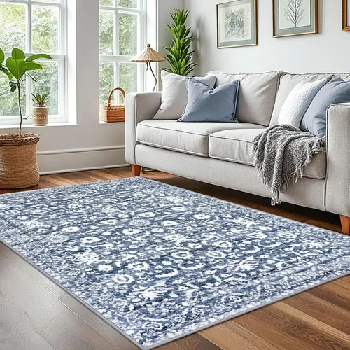 Miniatura 13 de Lansny Alfombra bohemia de 2 x 3 pulgadas, lavable, color negro, azul marino, floral, alfombra de cocina, alfombra de área pequeña de lana