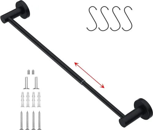 Toallero de baño ajustable negro mate de 16 a 27.6 pulgadas, toallero individual de acero inoxidable 304, soporte para toallas montado en la pared