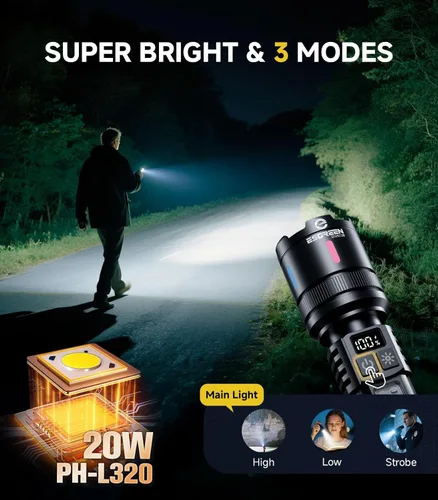 Miniatura 2 de Esgreen Linternas LED recargables de alto lúmenes 20000, paquete de 2, linterna brillante de un solo clic de larga duración de 12 horas, luz flash