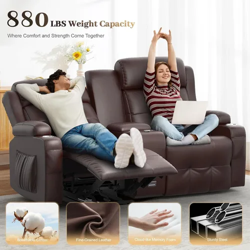 Miniatura 3 de Sofá biplaza reclinable grande y alto con capacidad de 880 libras, sofá biplaza de masaje con consola, 90% preconstruido de fábrica, reposapiés