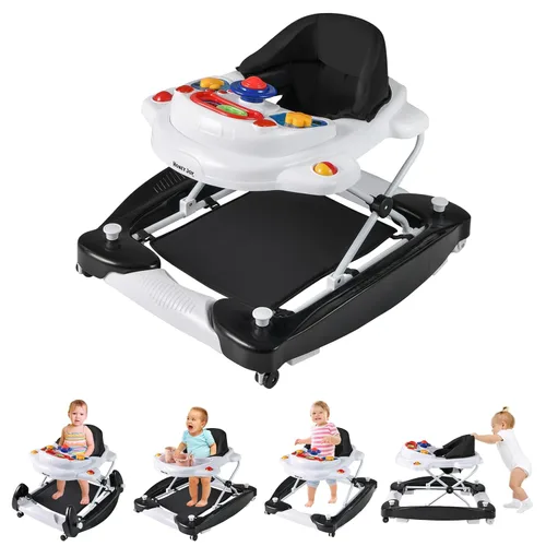 HONEY JOY Andador de bebé, Andador y bouncer plegable de 6 en 1, Andador de actividad para bebé con ruedas, alturas ajustables, mecedora, música,