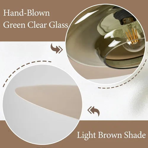 Miniatura 5 de TeHenoo Lámpara colgante moderna, pantalla marrón claro, lámpara de cristal transparente verde oscuro, iluminación colgante ajustable de mediados