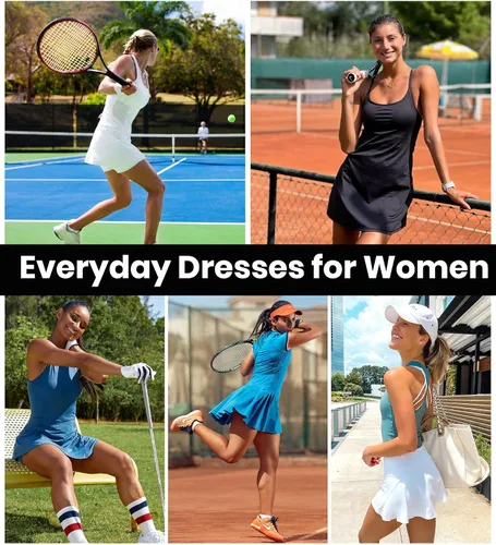 Miniatura 6 de Vestido de tenis para mujer con pantalones cortos debajo del vestido de entrenamiento con brasier integrado, vestidos atléticos de golf, vestido