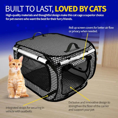 Miniatura 3 de Pet Fit For Life Transportador de gatos extra grande para viajes, plegable y portátil, plegable, con caja de arena, juguete de plumas y cuenco