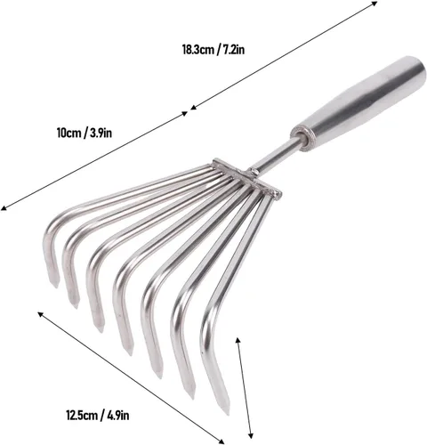 Miniatura 9 de Keenso Hand Rake, Stainless Steel Durable Garden Cultivator, 7 Tines for Weeding and Loosening Soil in Gardens and Beaches