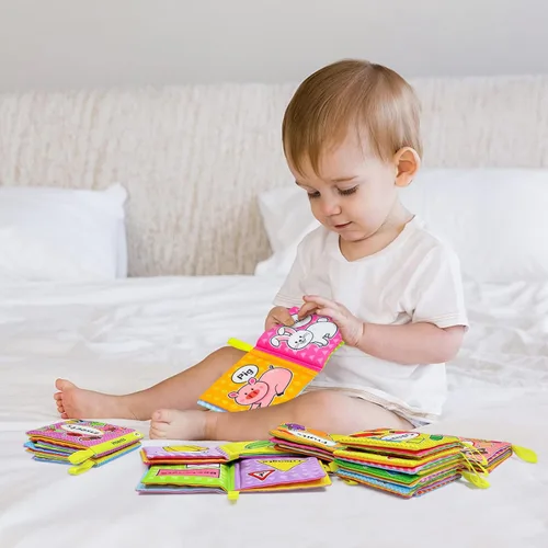 Miniatura 5 de OKOOKO 12 libros suaves para bebés, libros de tela suave, juguetes de baño, arrugados, lavables, no tóxicos, educación temprana, juguete