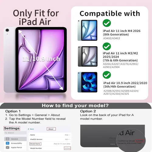 Miniatura 4 de Funda híbrida para iPad Air de 11 pulgadas (M4) 2026/(M3) 2025/(M2) 2024, iPad Air de 5ª/4ª generación 2022/2020 de 10.9 pulgadas con soporte