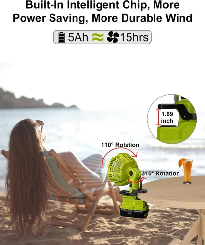 Miniatura 5 de Taingwei Ventilador de clip portátil para batería Ryobi de 18 V, ventilador de batería de 6.5 pulgadas para cochecito, dormitorio, campamento, al