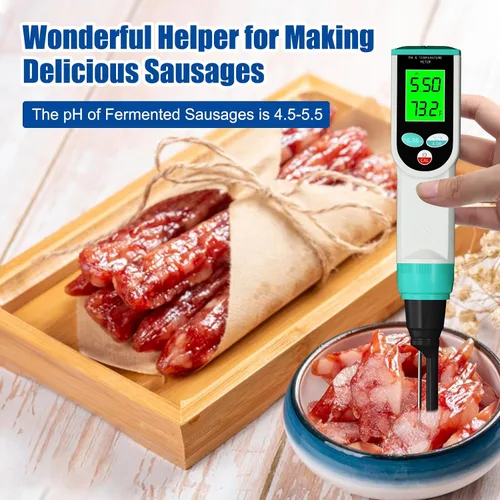 Miniatura 5 de Medidor de pH de alimentos, probador digital de pH impermeable con sonda de pH/temperatura de alta precisión, ideal para masa madre, queso, muestras