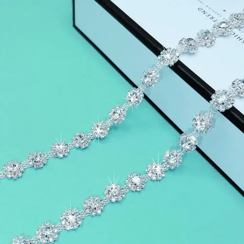 Miniatura 8 de Adornos de diamantes de imitación de 1 yarda con elegante cadena de diamantes de imitación de cristal de perlas para decoración de bricolaje
