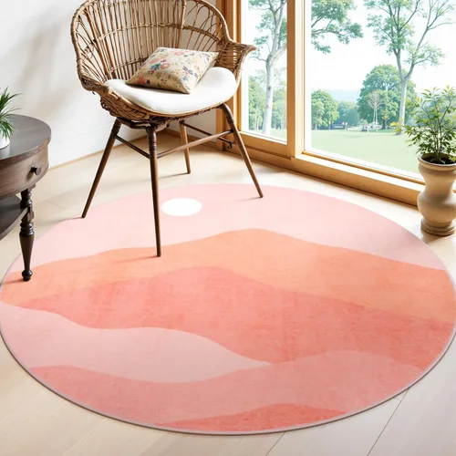 Miniatura 21 de Alfombras abstractas redondas de 5 pies para dormitorio, alfombra circular lavable antideslizante, alfombra de piso suave y colorida de pelo bajo
