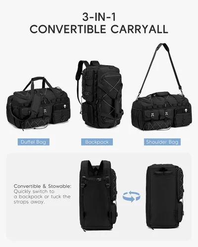 Miniatura 5 de Bolsa táctica de gimnasio con compartimento para zapatos, mochila de viaje 3 en 1, mochila para artículos personales, mochila de fin de semana