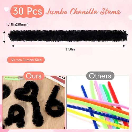 Miniatura 2 de Hotop 30 limpiapipas extra gruesos de 1.181 in de felpilla de 1.181 in, suministros para principiantes, suministros de bricolaje (negro, 12 pulgadas)