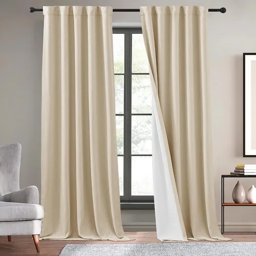 Miniatura 13 de KGORGE Cortinas de lino sintético azul de 120 pulgadas de largo, cortinas opacas naturales de lino para oscurecer la privacidad, tratamiento